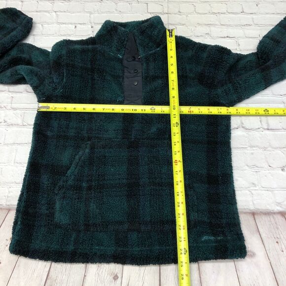 Eddie Bauer Women 1/4 Snap Button Fleece Sweater Size Medium Green Plaid B286 -9 - Picture 2 of 15